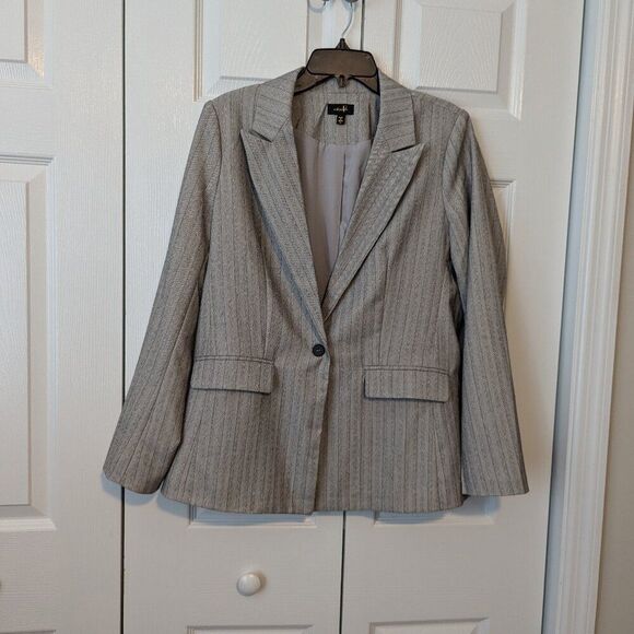 Women's Versona Gray Blazer with Black Pinstripes Medium - Picture 1 of 6